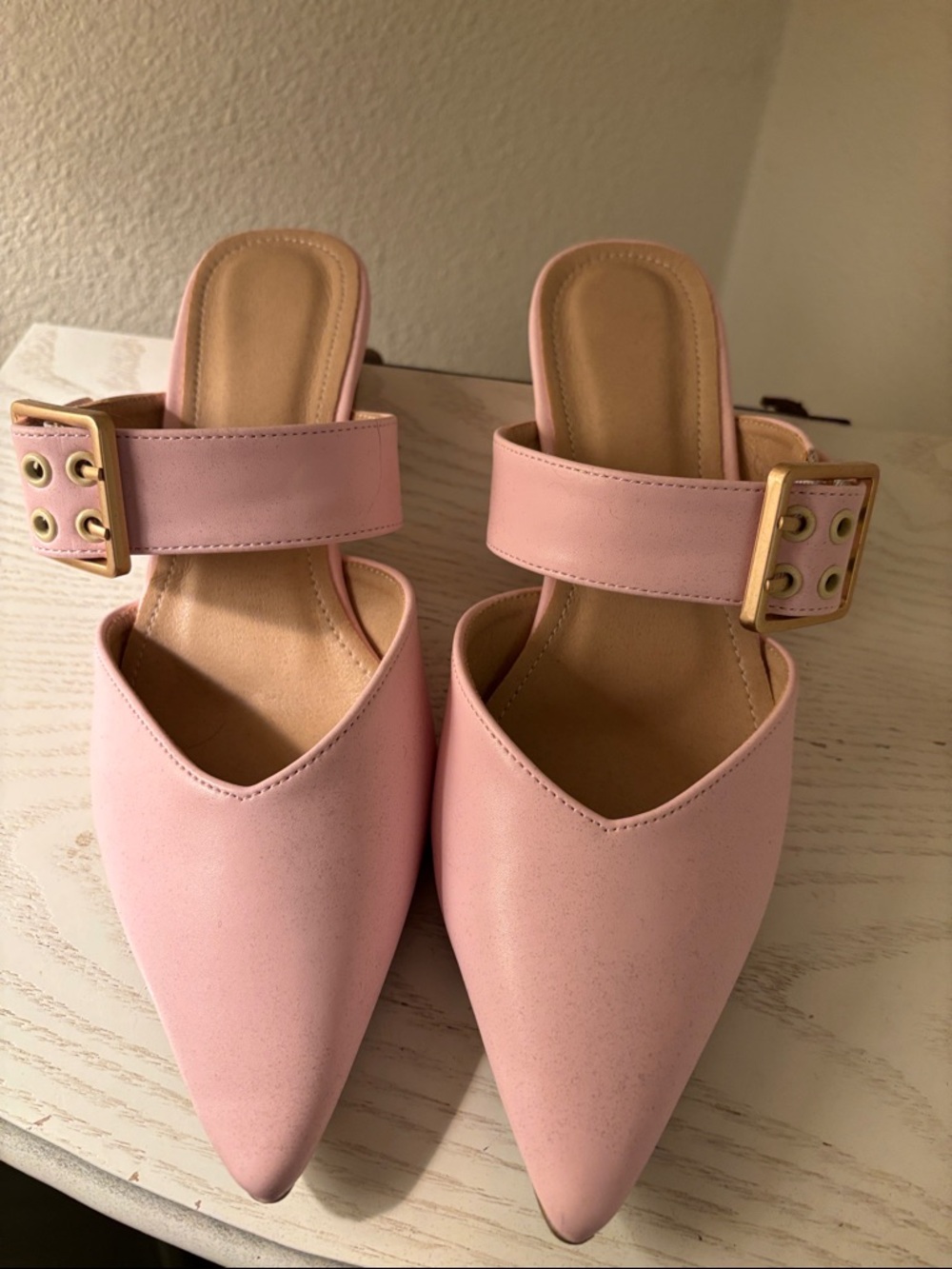 Pink Pointed Toe Block Heel Mules - Picture 6 of 8